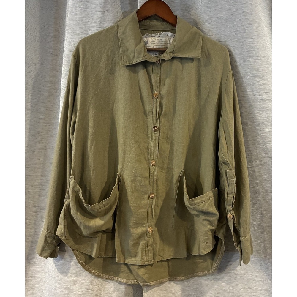 Farmhouse Frocks Green Button Up Blouse Handmade Cottagecore Medium